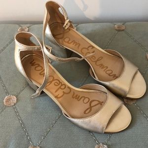 Sam Edelman Gold Block Heel, Peep Toe